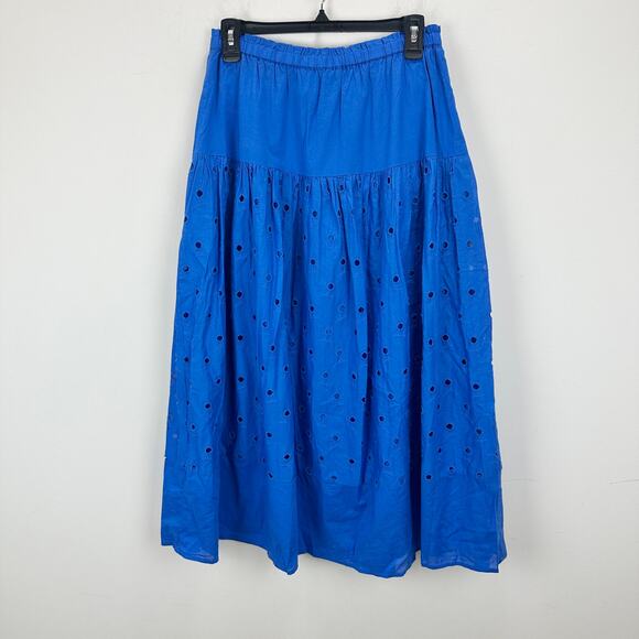 J.Crew Drop Waist Eyelet Midi Skirt Bright Grotto Blue A Line Cotton Small NWT - Picture 5 of 12